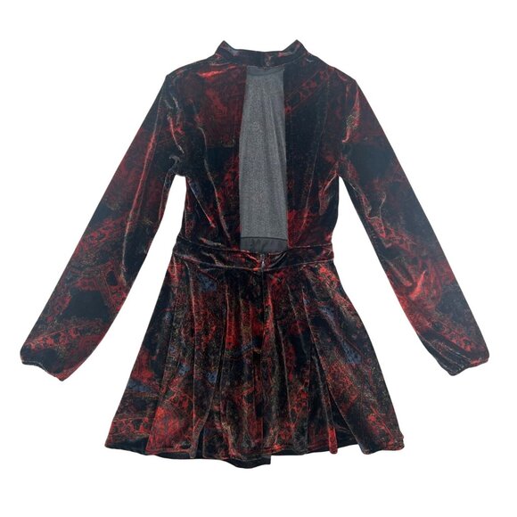 Free People Onyx Combo Printed Velvet Cut-Out Back Long-Sleeve Romper Size 0 - Picture 3 of 14